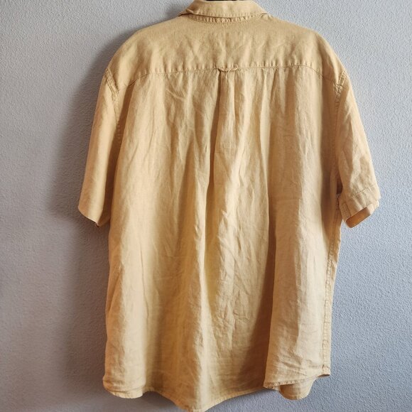 M&S Collection Linen Shirt Mens 3XL Yellow Short Sleeve Button Up Casual Pocket - Picture 7 of 10